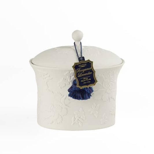 Bergamot Lavender Bleu et Blanc Ceramic Candle