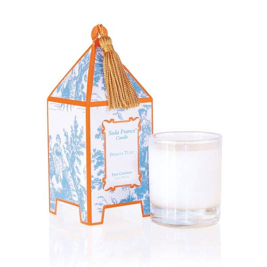 French Tulip Toile Mini Pagoda Box Candle