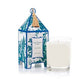 White hand-poured hyacinth-scented candle in clear glass jar; available in mini size.