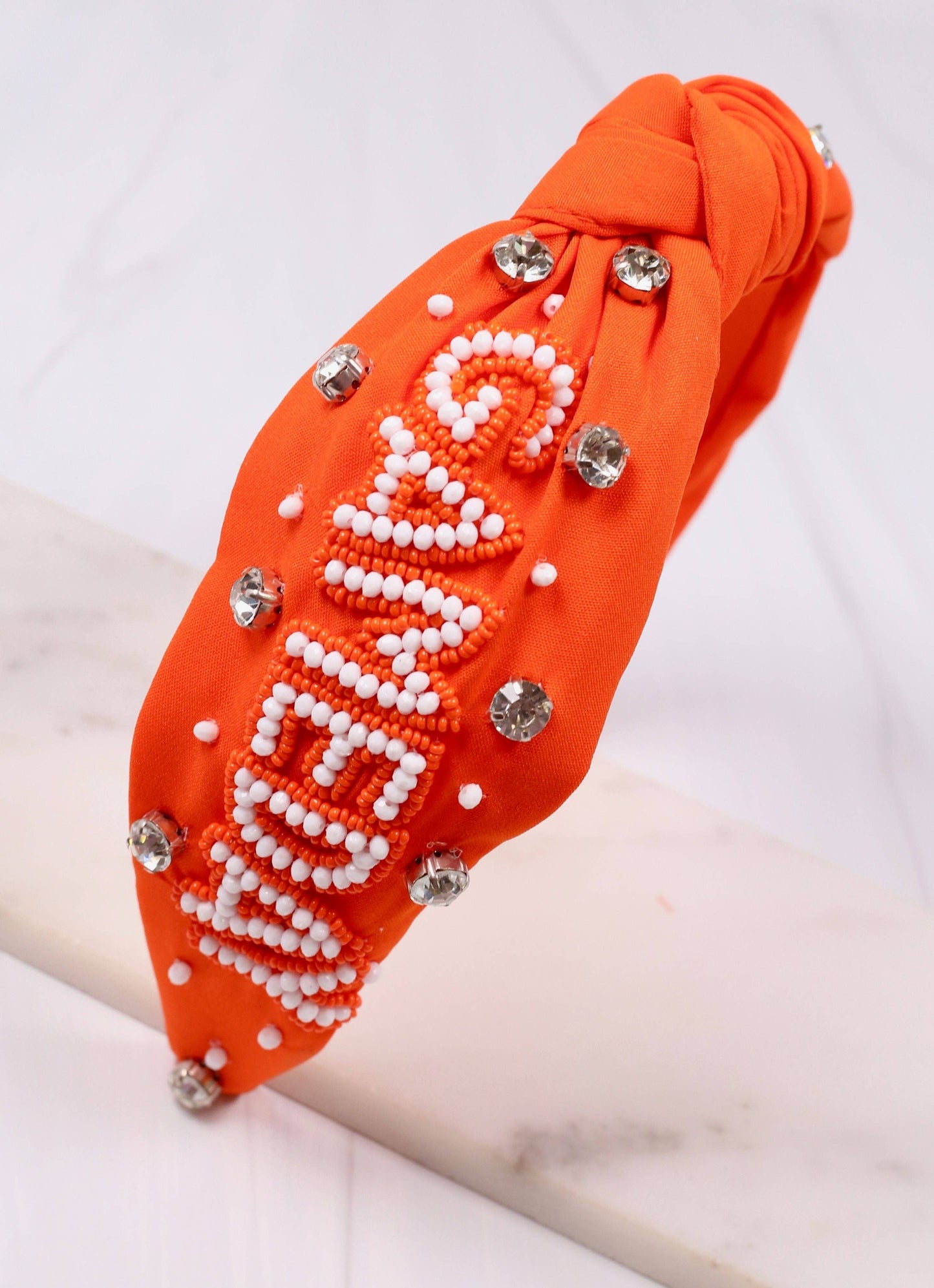 Game Day Embellished Headband ORANGE WHITE