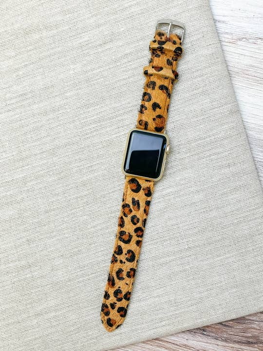 Brown Leopard Textured Leather Smart Watch Bands