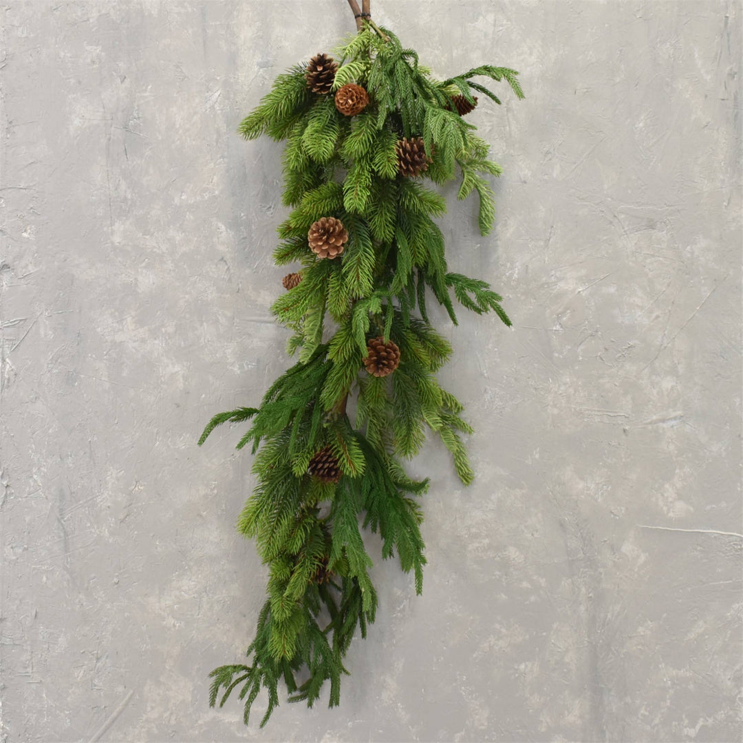 Estate Norfolk Mix 48’’ evergreen garland with pinecones.