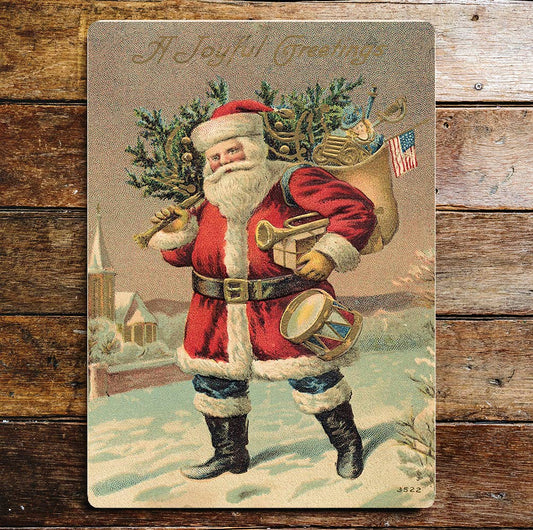 Joyful greetings Santa Christmas     -  Metal  Wall Sign