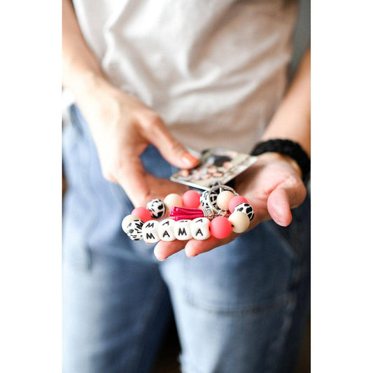 Suede Tassel MAMA Beaded Keychain with vibrant beads. Available sizes: Small, Medium, Large. Thoughtful gift for moms.