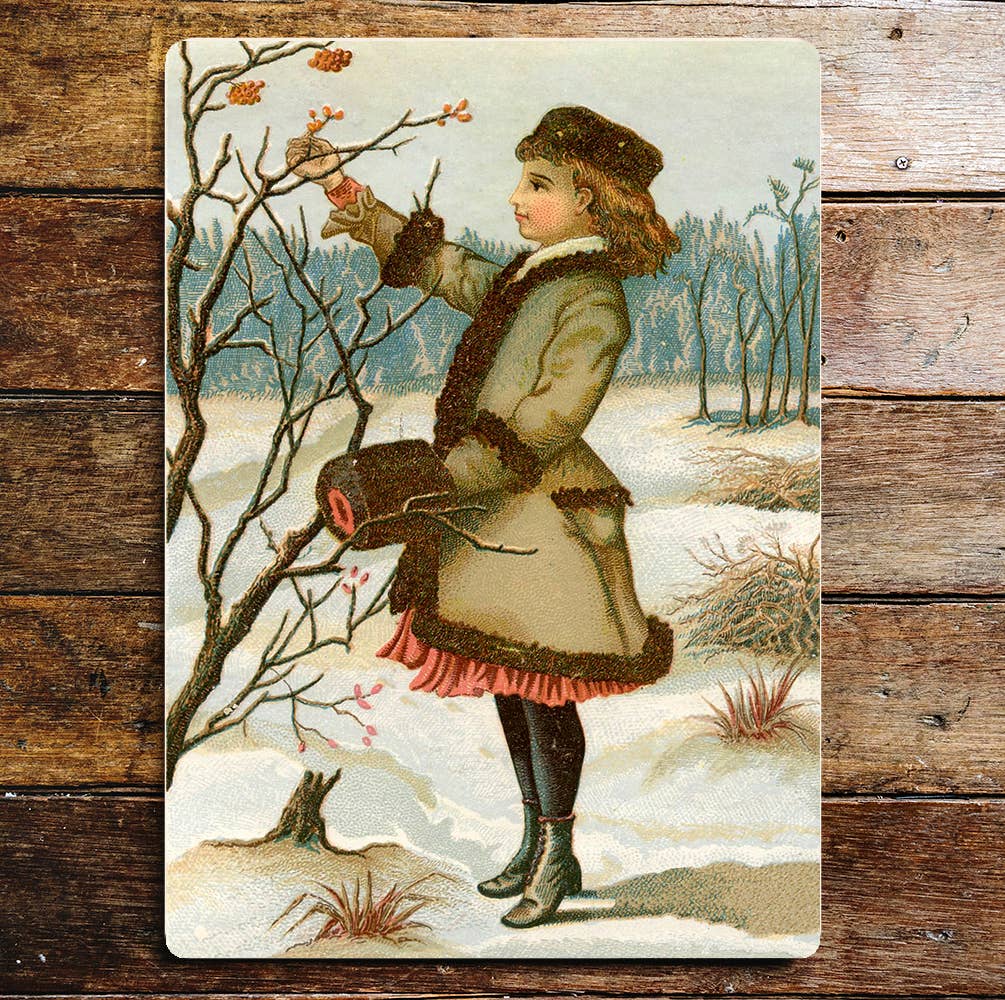 Vintage winter Christmas girl   Wall Metal Sign Plaque