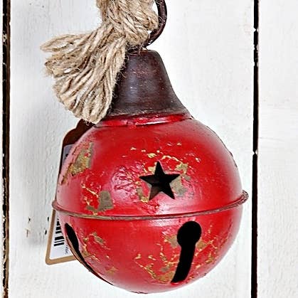 Aged Finish Metal Bell w.Jute Loop-Red