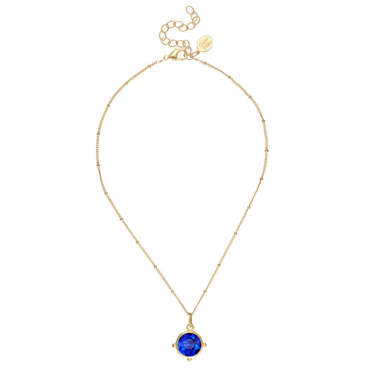 Blue Round Crystal Dainty Chain Necklace