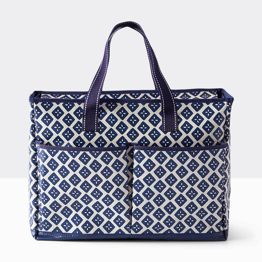 Large Multi Pocket Zip Tote, Navy Geo