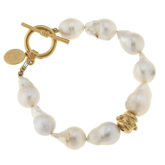 Large Baroque Genuine Freshwater Pearl Toggle Bracelet