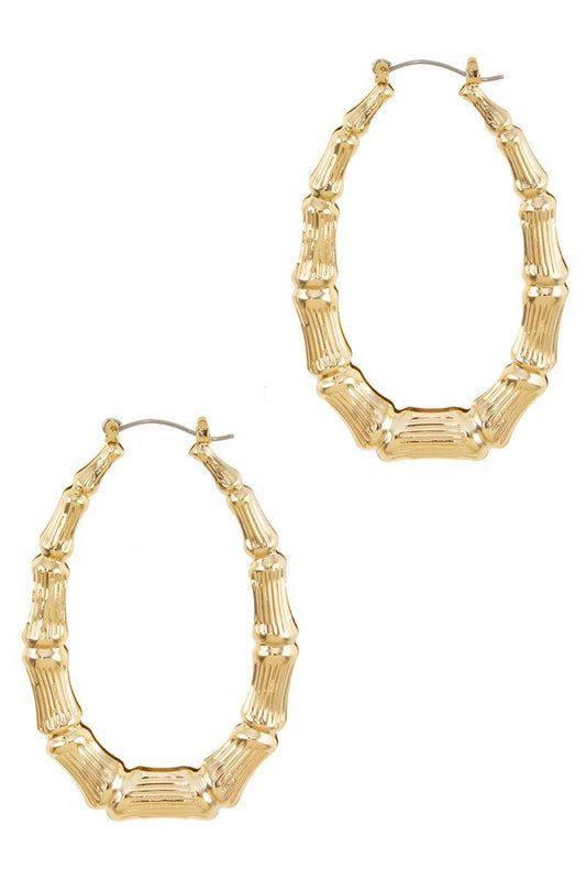 Bamboo Style Oval Hoop Earring