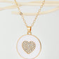 Cara White Enamel Circle Swarovski Heart Pendant Necklace with 1.7" disc, heart stone, 19" gold chain, 3" extender.