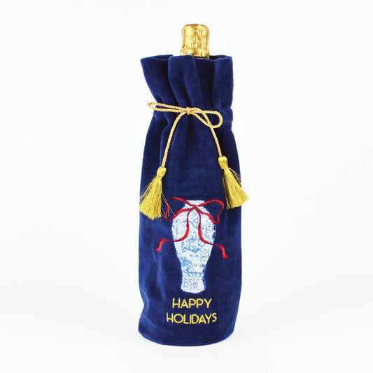 Ginger Jar Blue Embroidered Wine Bag