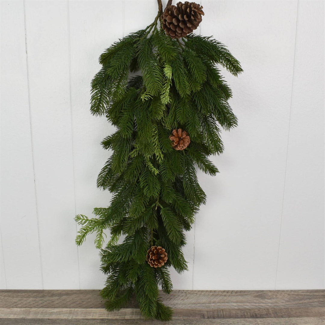 31” Grand Fir mixed pine needle and pinecone teardrop.