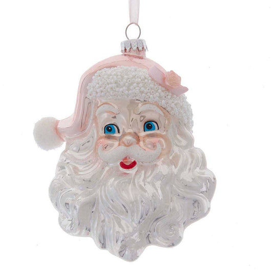 Glass White & Pink Santa Head Ornament