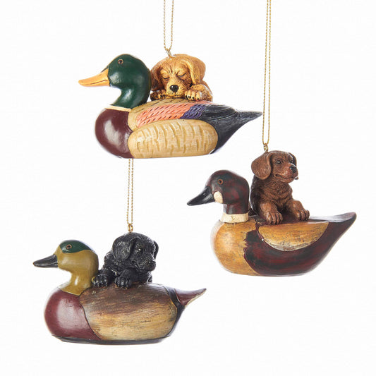 Puppy W/Duck Decoy Resin Ornament