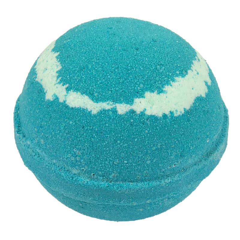 A teal-colored Mistletoe Bath Bomb with a faint white horizontal stripe pattern, ideal for wholesale, isolated on a white background.