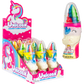 Unicorn Dip-N-Lik display box with unicorn-shaped candy containers, pink packaging; sizes available: individual, box.