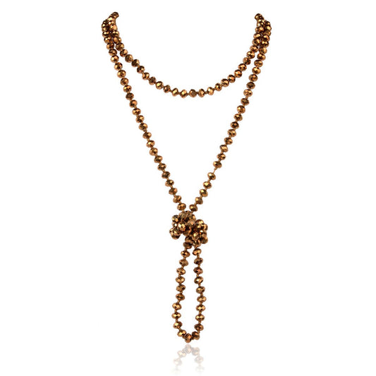 HDN2209 8mm Longline Hand Knotted Necklace with two gold glass bead strands, knotted detail. Available in 8mm size.