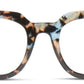 Peepers-Harlow eyeglasses: chunky tortoiseshell rectangular frame in brown, blue, and beige. Available in multiple sizes.