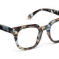 Peepers Harlow eyeglasses: oversized soft square chunky frame, rounded edges, dark brown, light brown, and blue. Sizes: S/M/L.