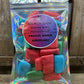 Holographic bag of Freeze Dried Candy made with Airheads contains vibrant, crunchy rectangular treats. Sizes: small, large.