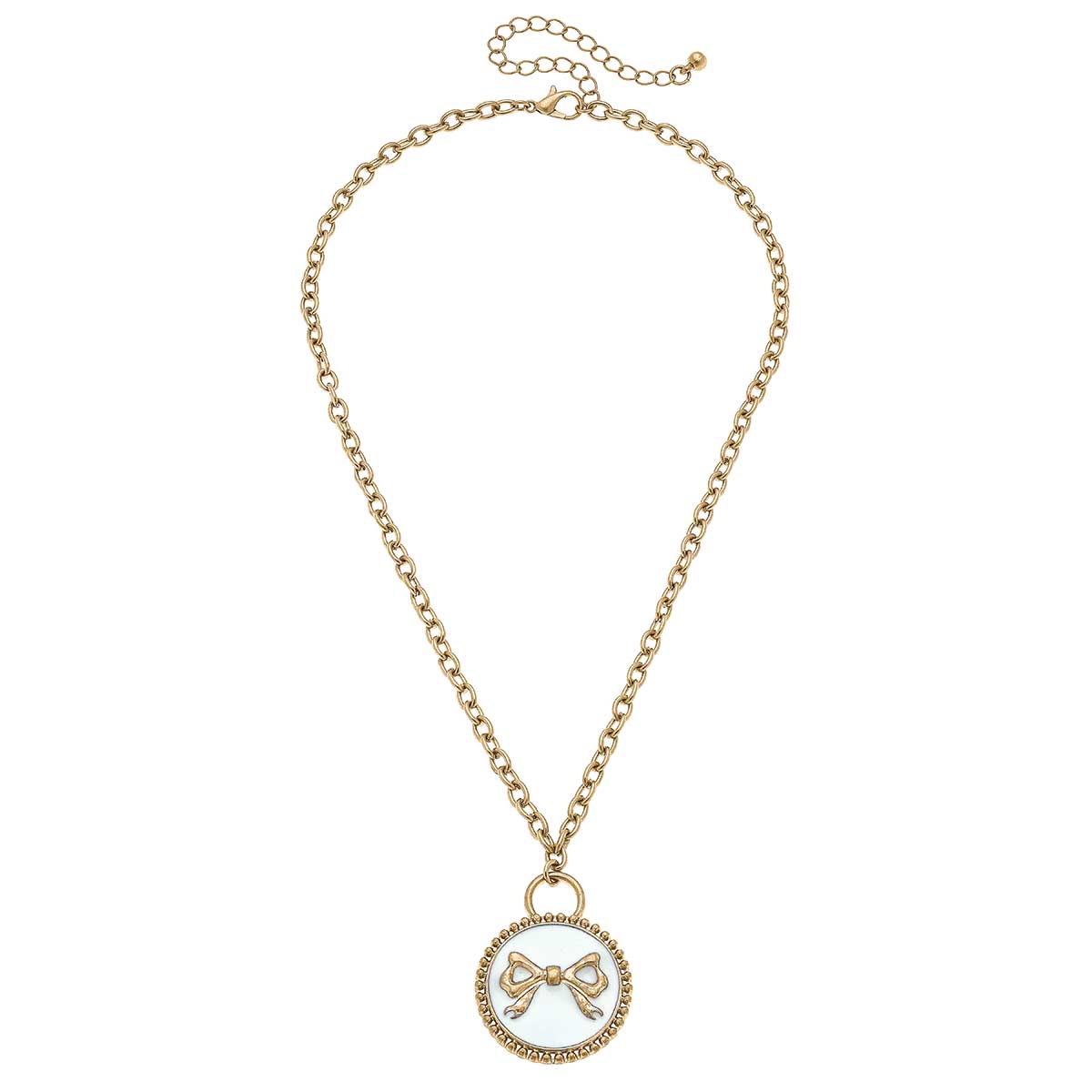 Blakeley Enamel Bow Pendant Necklace in Ivory