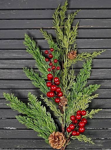 32in Cedar Pine with Red Berry Spray-