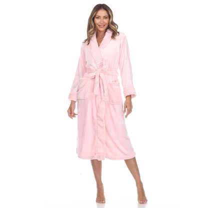 Super Soft Lounge Robe in 02-PINK with ruffled collar, waist tie; available in sizes L/XL.