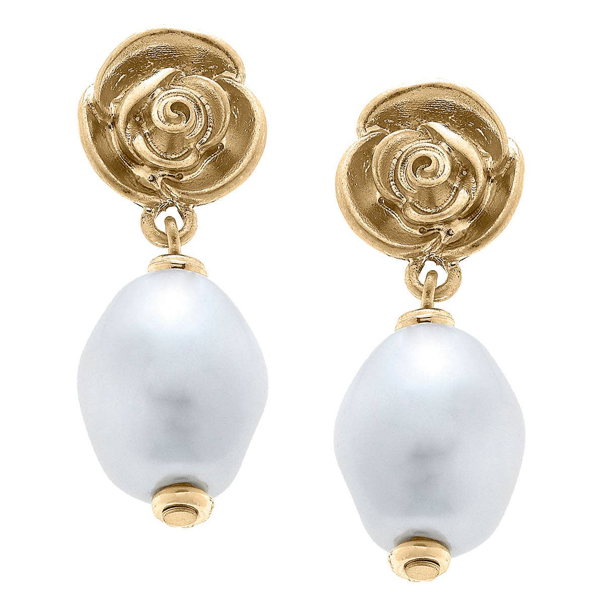 Madison Rose with Pearl Drop Earrings in Worn Gold