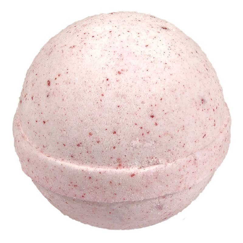 This Candy Cane Bath Bomb is speckled with dark pink spots, providing a festive look. Infused with a sweet peppermint fragrance for an invigorating bath experience. It comes in one size, perfect for a standard bathtub. Isolated product on white background.