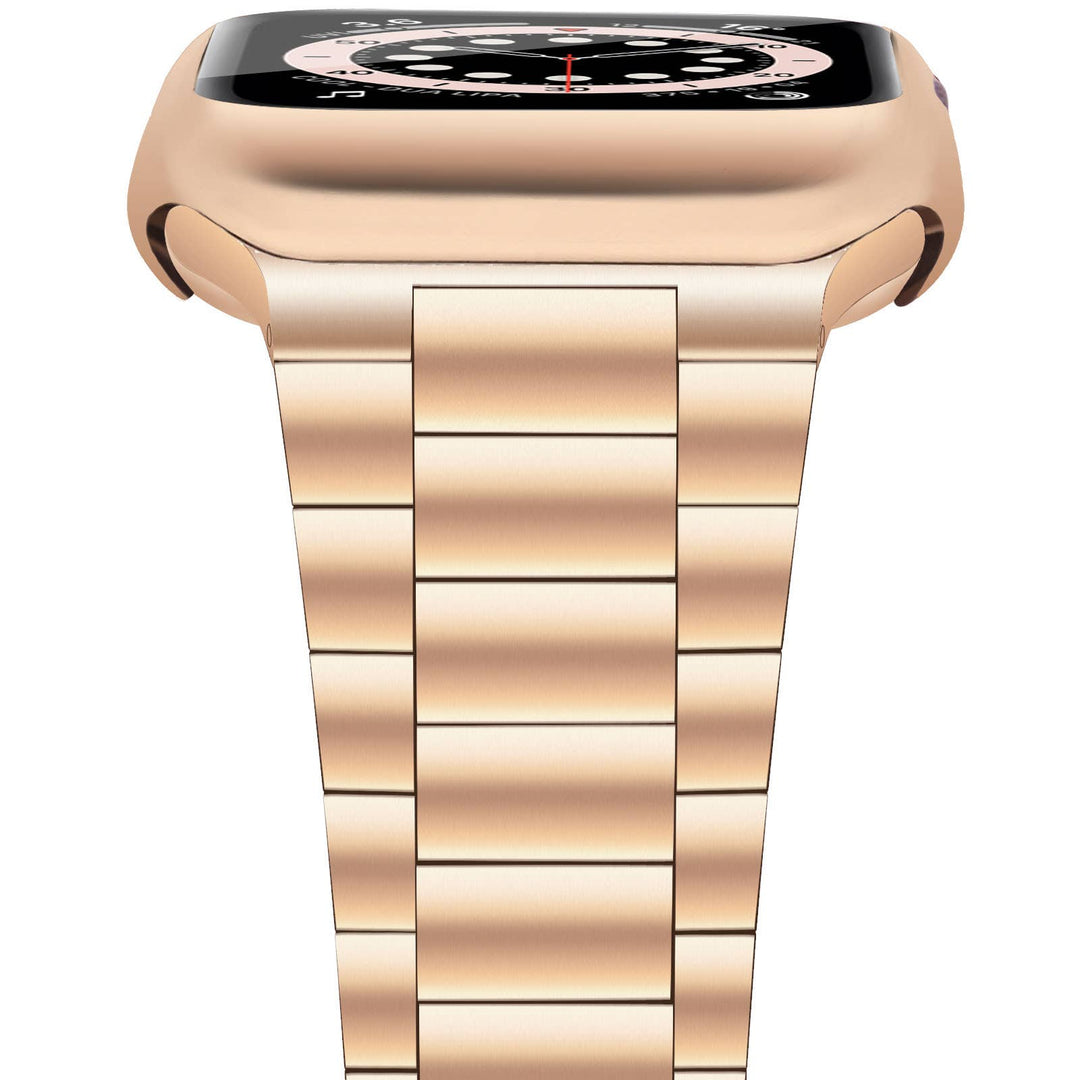 Gold-colored smartwatch with Stainless Steel Apple Watch Band Ultra Light, analog display. Available in 38mm, 40mm, 41mm, 44mm, 45mm.