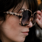 Megan Oversized Gradient Sunglasses with large tortoiseshell square frames. Available in small, medium, and large sizes.