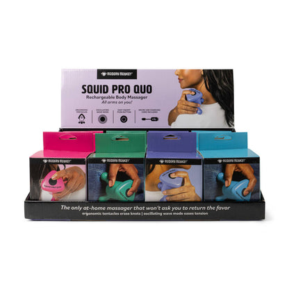 Modern Monkey Squid Pro Quo Rechargeable Body Massagers in vibrant colors, ergonomic design, available in small and large sizes.