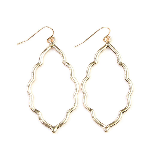 Delicate gold Moroccan Cutout Earrings. Available in small and medium sizes. Subtle, sophisticated shimmer.