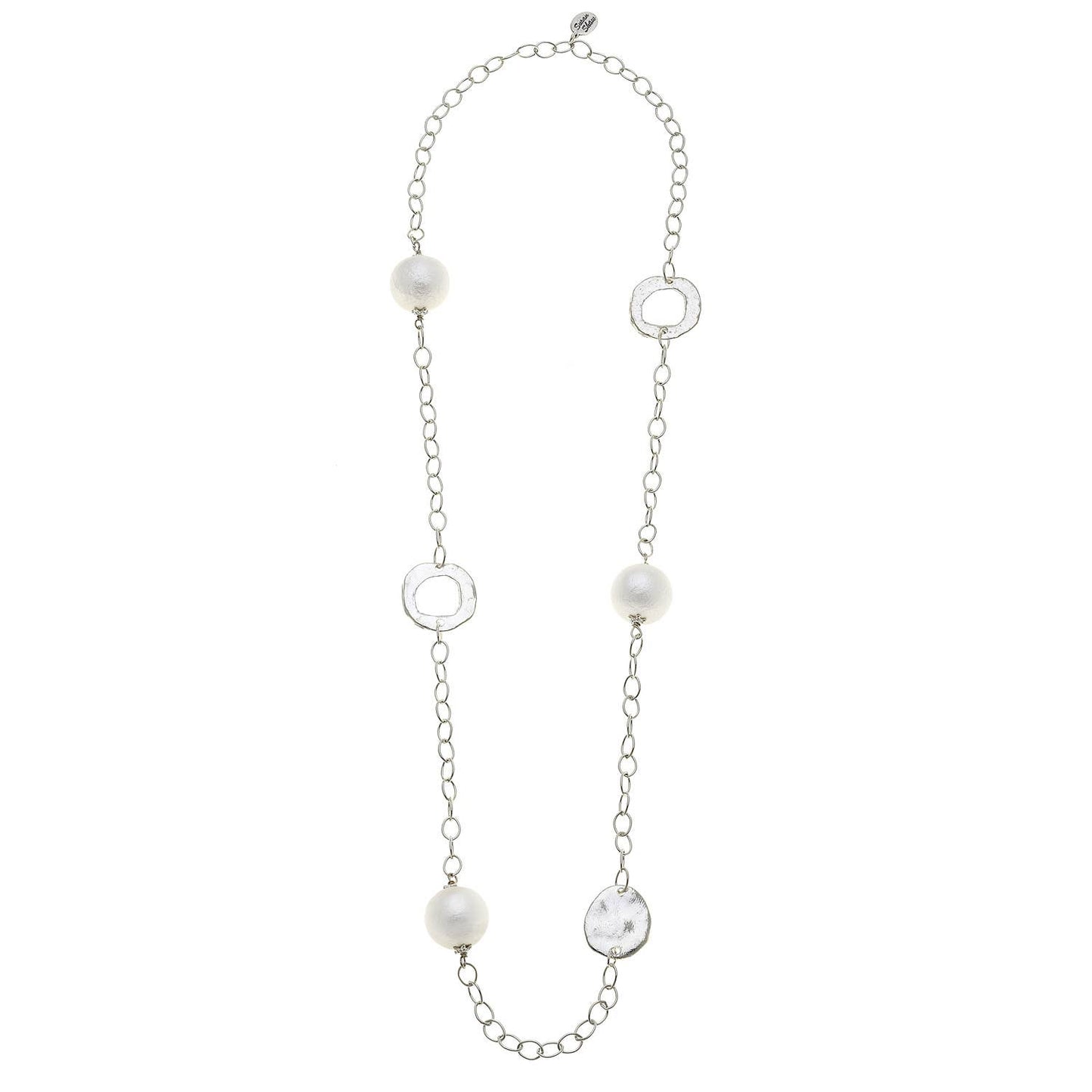 Silver Circle + Cotton Pearl Chain Necklace