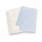 Two folded double layered White Baby Blankets with Piping, one in cream and the other in light blue, placed on a white background.