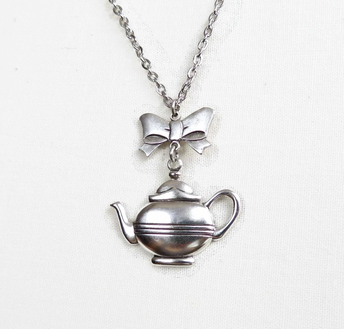 Maxine -Teapot And Bow Necklace - Tea Party - Alice In Wonderland