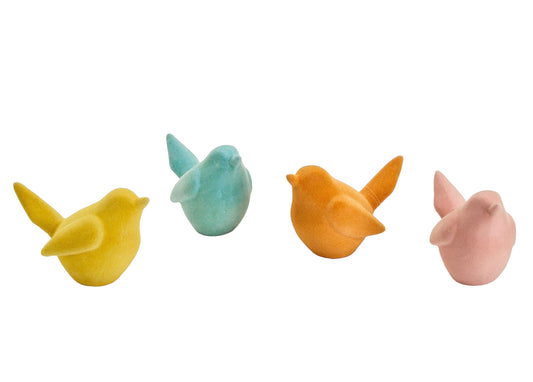 Birds of a Feather Flocked Bird figurines, available in small, medium, and large sizes.