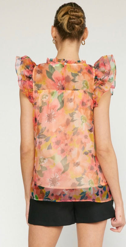 Floral Print Mock Neck Top