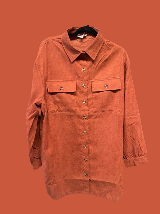 Cinnamon Corduroy Shacket with Pockets