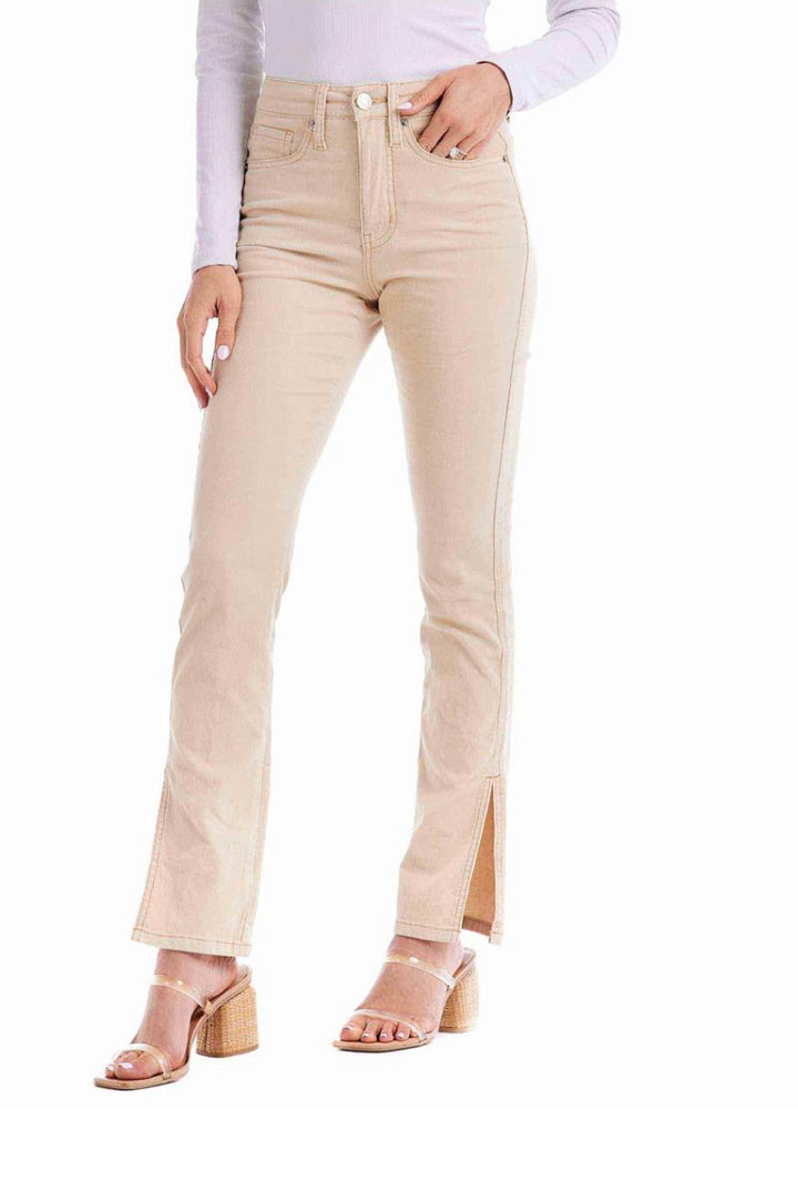 Beige Felix Corduroy Jeans with front slits. Available in sizes 24-32.
