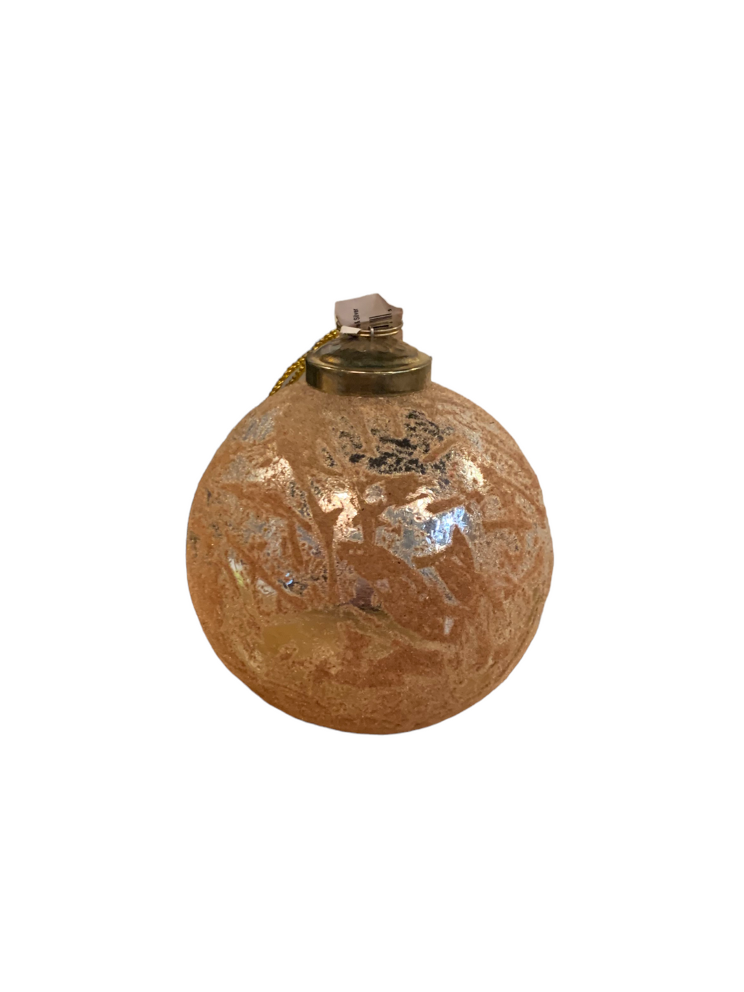 Round Flocked Mercury Glass ornament with a textured, metallic finish and gold hanging loop.