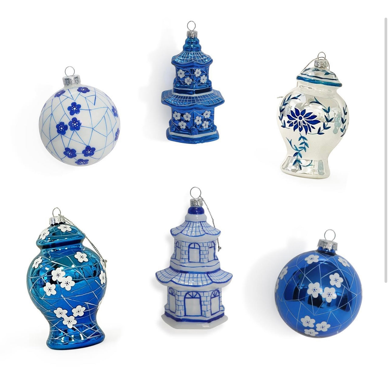 Blue & White Hand-Crafted Ornament Asst 3