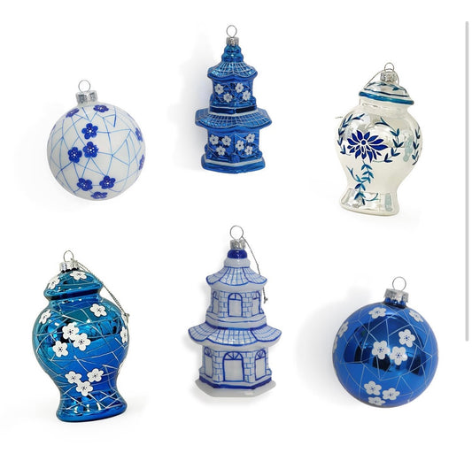 Blue & White Hand-Crafted Ornament Asst 3