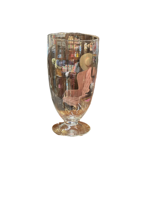 XLarge clear glass vase available; features a sleek, reflective surface. Other sizes may also be available.