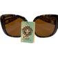 Kleo Sunglasses in brown tortoiseshell, lion logo tag, "UV 400 Protection." Available in sizes S, M, L.