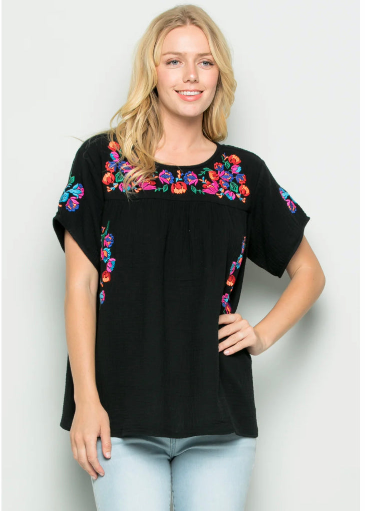 Floral Embroidery Short Sleeve Top