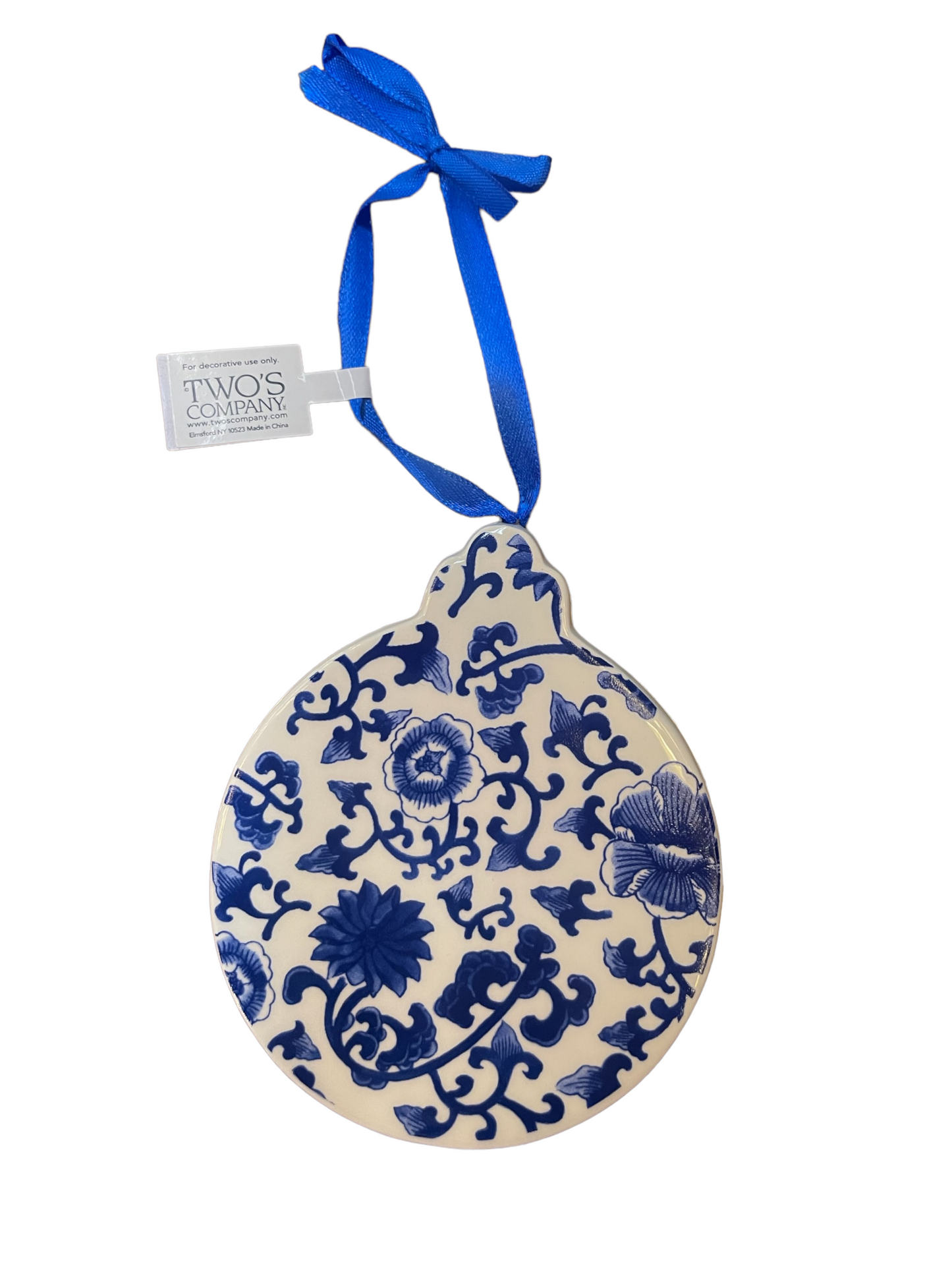 Chinoiserie Blue Floral Ceramic Ornament