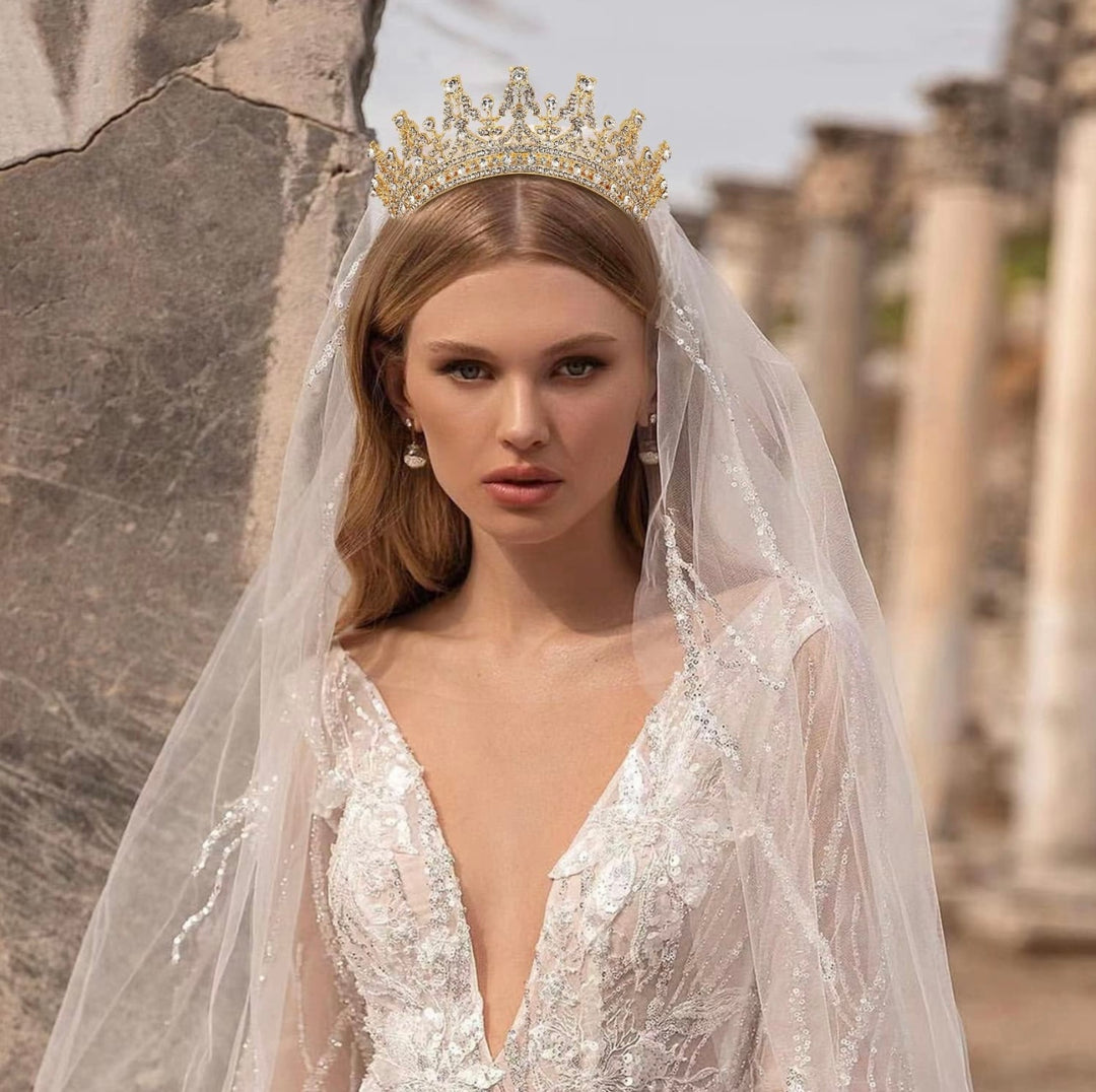 Gold / Silver Queen Crown with ornate detailing; available in sizes S, M, and L.
