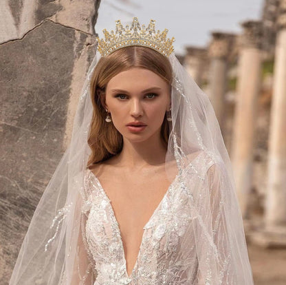 Gold / Silver Queen Crown with ornate detailing; available in sizes S, M, and L.